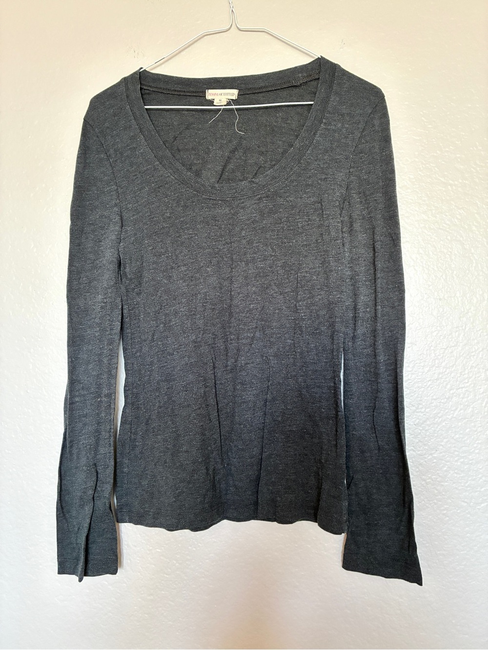 Zenana Outfitters Size M Cotton Stretch Charcoal Scoop Neck Long Sleeve Top Y2K